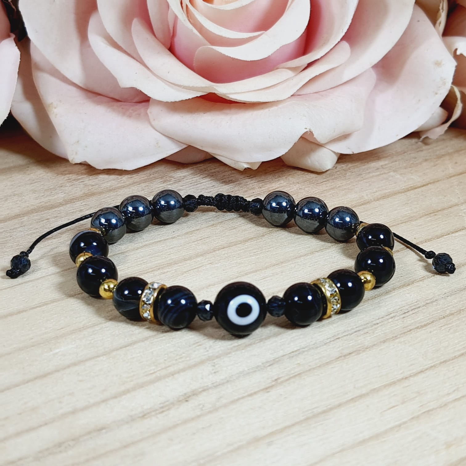 Evil Eye Adjustable Bracelet With Sardonyx And Hematite Beads (Protection  From Negative Energies, Enhanced Willpower And Resilience) - Smudge SA  Crystals