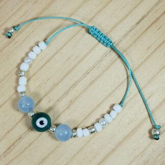 Teal Evil Eye with Blue Chalcedony Bracelet (Spiritual Well-being, Protection, Tranquillity) Crystals Smudge SA Crystals