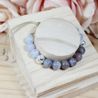 Purple Moss Agate with Blue Lace Agate and Silver Scoria Bracelet (Tranquillity, Harmony, Protection) Bracelets Smudge SA Crystals