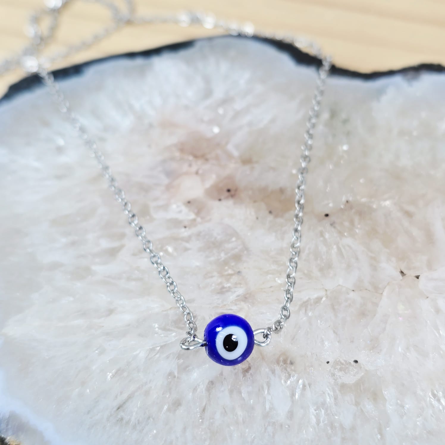 Silver Dainty Glass Evil Eye Necklace Evil Eye Jewellery Smudge SA Crystals 2 Silver Dainty Glass Evil Eye Necklace