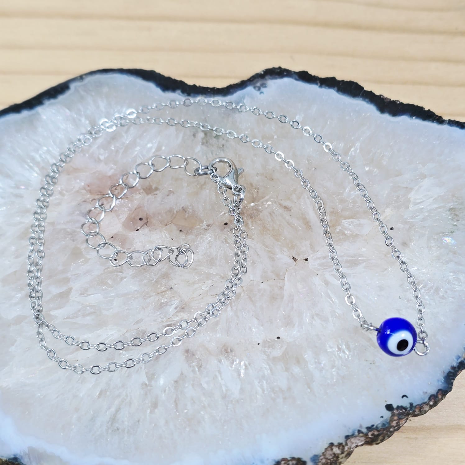Silver Dainty Glass Evil Eye Necklace Evil Eye Jewellery Smudge SA Crystals 3 Silver Dainty Glass Evil Eye Necklace - Image 2