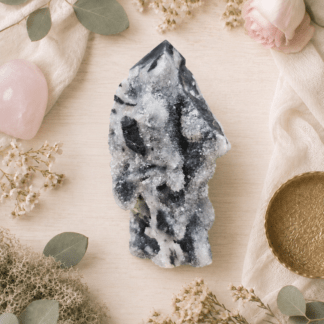 Drusy Black Agate Point (Protection, Grounding, Empowering)