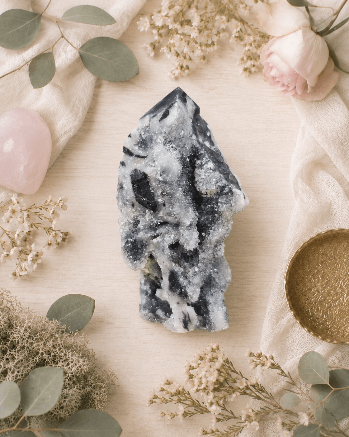 Drusy Black Agate Point (Protection, Grounding, Empowering)